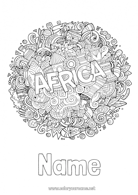 Coloring page to print Geography Symbols Complex coloring pages Africa Country