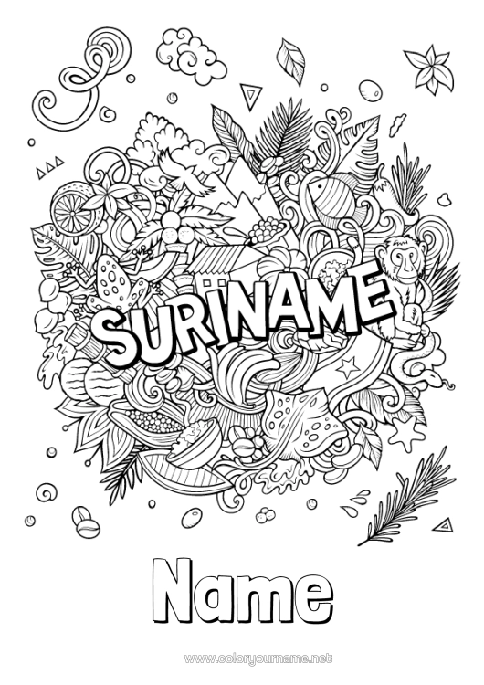 Colouring page to print Geography Symbols Complex Colouring Pages Country Suriname
