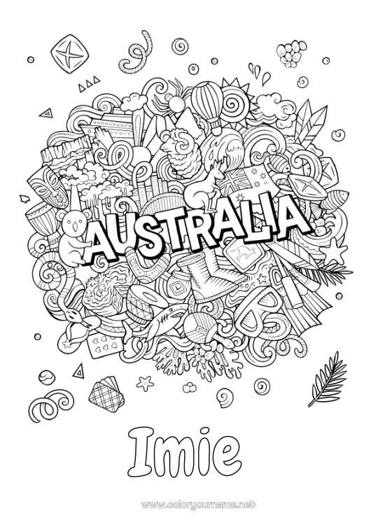 Kolorowanka do wydruku Geografia Symbole Złożone kolorowanki Kraj Australia - Australia