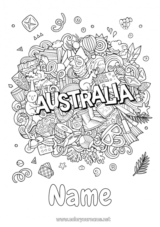 Coloring page to print Geography Symbols Complex coloring pages Country Australia