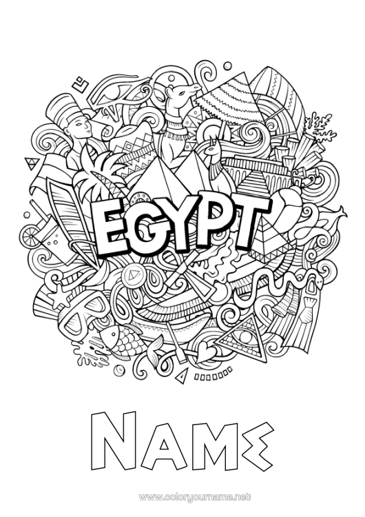 Colouring page to print Geography Egypt Symbols Complex Colouring Pages Country Pharaoh History