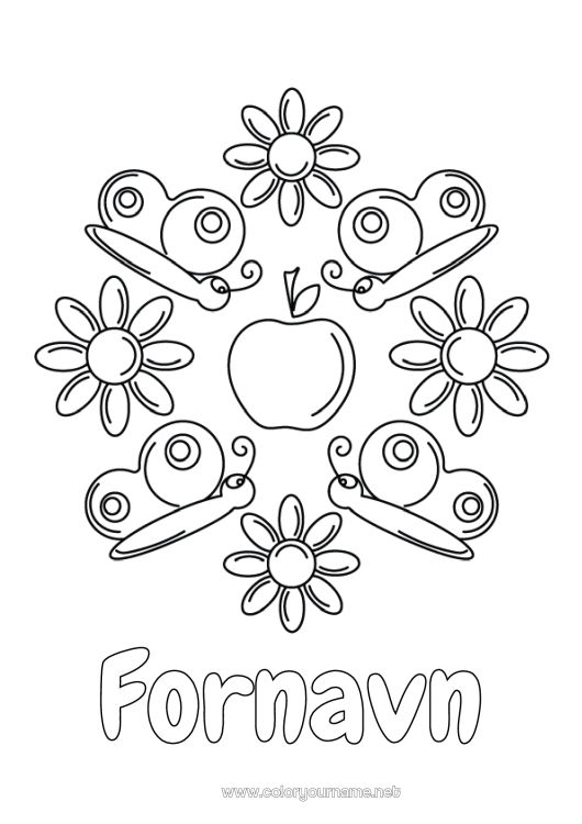 Farvelægningssiden til udskrivning Blomster Mandala Forår Sommerfugl Marguerite Mellemliggende farvelægninger Insekter