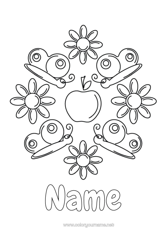 Colouring page to print Flowers Mandala Spring Butterfly Daisy Intermediate Colouring Sheets Insects
