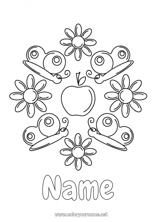 Coloring page to print Flowers Mandala Spring Butterfly Daisy Intermediate coloring pages Insects