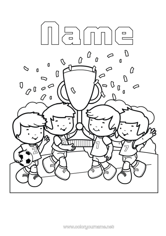 Colouring page to print Football Sport Cup, Trophy, Medal Team Sports Competitions And Awards Footballer