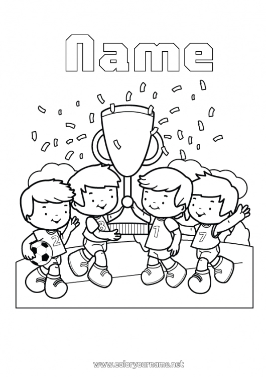 Coloring page to print Football Sport Cup, trophy, medal Team sports Competitions and Rewards Soccer player