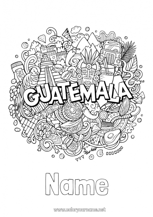 Coloring page to print Geography Symbols Complex coloring pages Country