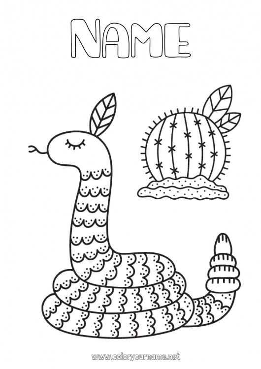 Coloring page to print Animal Snake Cactus Reptiles