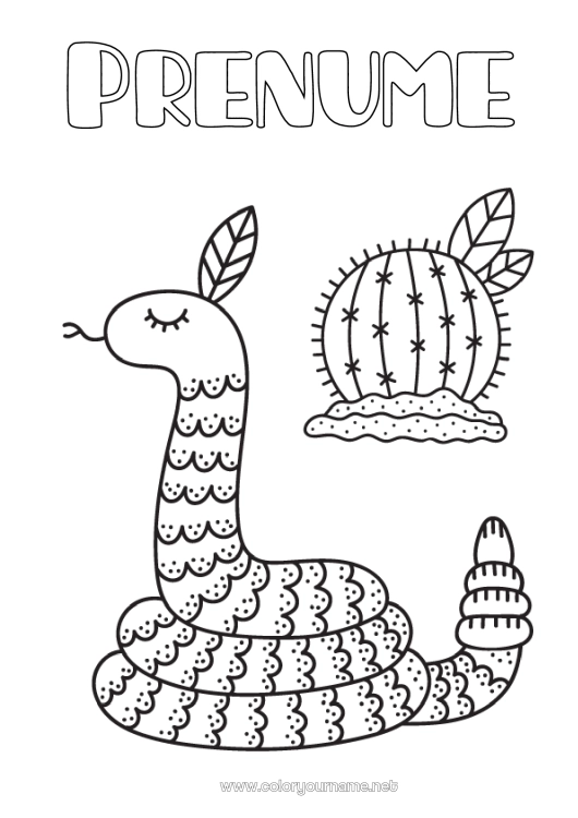 Pagină de colorat de imprimat Animal Șarpe Cactus Reptile