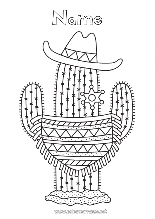 Coloring page to print USA Cactus Mexico Country Far West