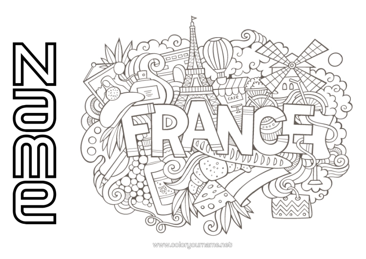 Colouring page to print Geography France Symbols Country 14Th July