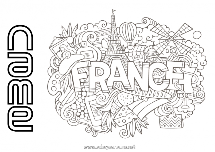 Coloring page to print Geography France Symbols Country 14 July