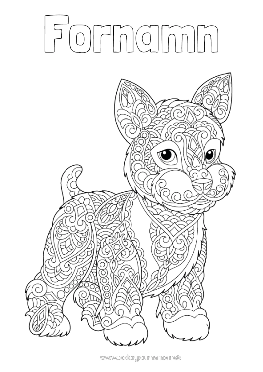 Färgläggningssida att skriva ut Lugn och zen Mandala Hund Djur Hundar och katter