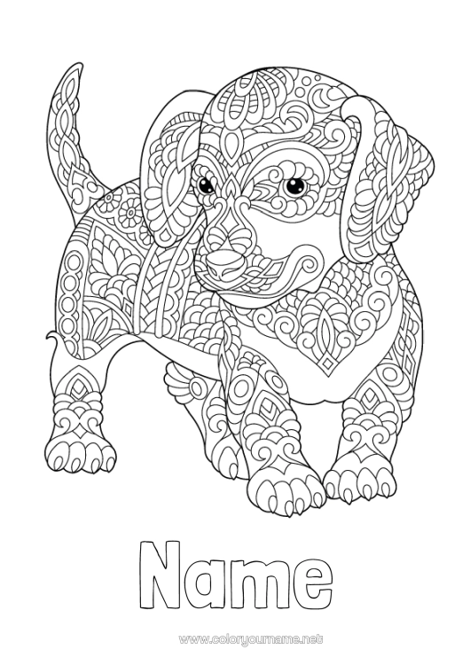 Colouring page to print Calm And Zen Mandala Dog Animal Dogs And Cats Dachshund
