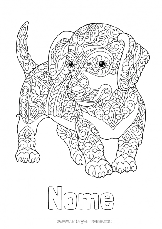 Página de desenho para imprimir Calmo e zen Mandala Cachorro Animal Cães e gatos