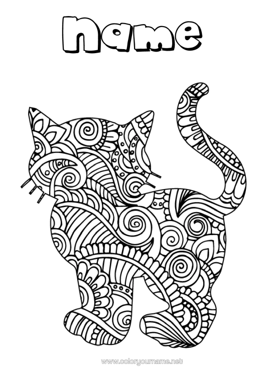Colouring page to print Calm And Zen Cat Mandala Animal Zentangle Dogs And Cats