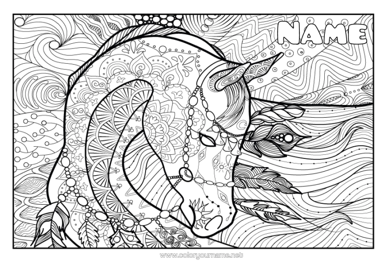 Colouring page to print Calm And Zen Art Mandala Horse Animal Complex Colouring Pages Farm Animals