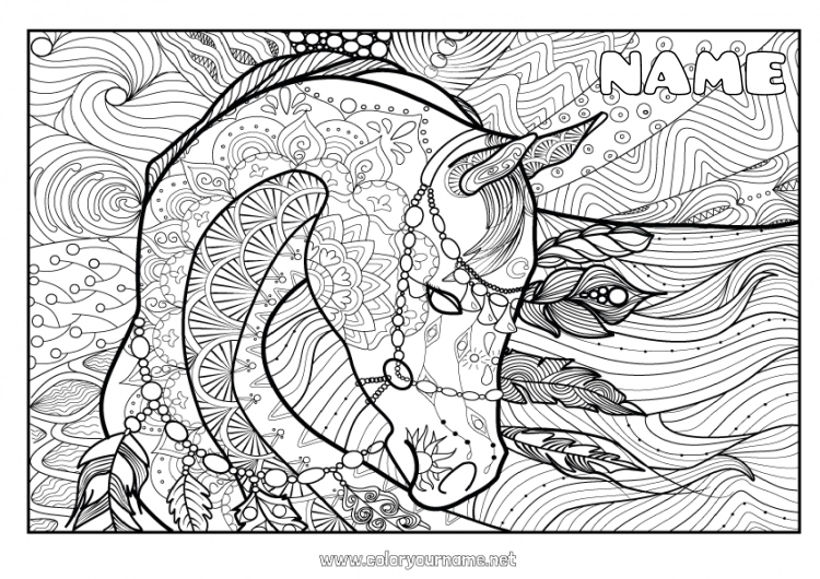 Coloring page to print Calm and zen Art Mandala Horse Animal Complex coloring pages Farm animals