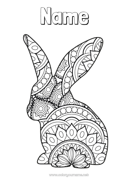 Colouring page to print Calm And Zen Mandala Rabbit Animal Forest Animals