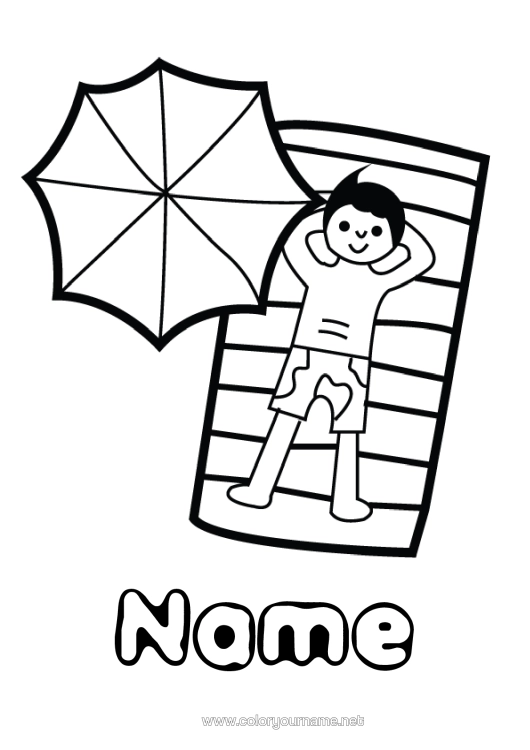 Colouring page to print Beach Easy Colouring Pages Parasol