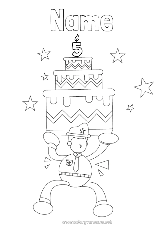 Colouring page to print Cake Birthday Police Intermediate Colouring Sheets Customisable Age Celebrated Security Occupations Sheriff