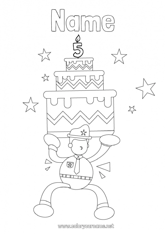 Coloring page to print Cake Birthday Police Intermediate coloring pages Customizable age Security Professions