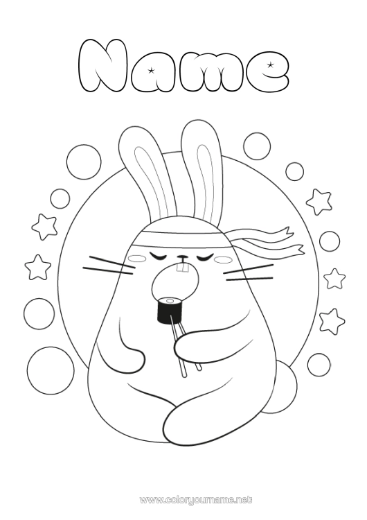 Colouring page to print Cute Food Rabbit Animal Easy Colouring Pages Sushi Forest Animals Ninja