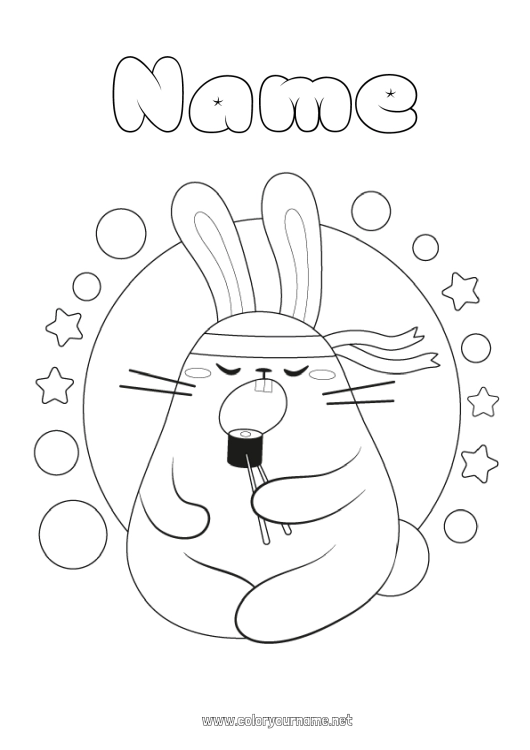 Coloring page to print Kawaii Food Bunny Easy coloring pages Sushi Forest animals Ninjas