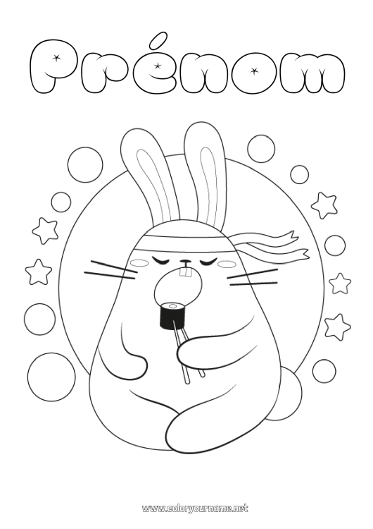 Coloriage à imprimer Kawaii Nourriture Lapin Coloriages faciles Sushis Animaux de la forêt Ninja