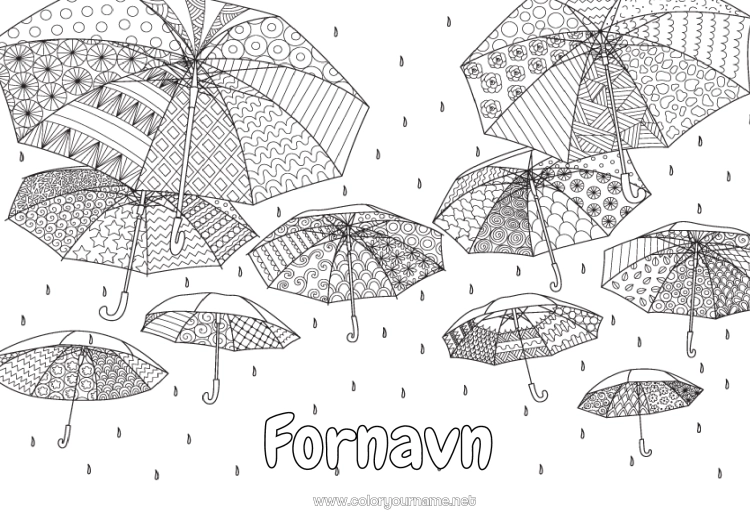Farvelægningssiden til udskrivning Rolig og zen Mandala Efterår Paraply Regn