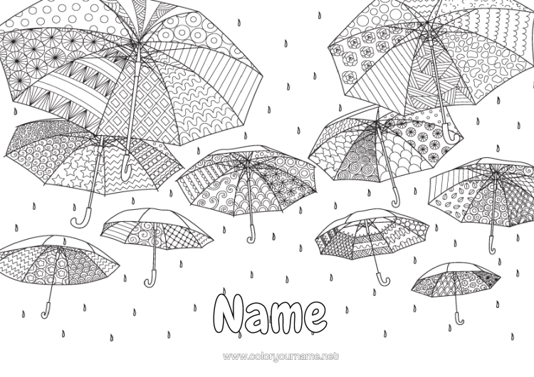 Colouring page to print Calm And Zen Mandala Autumn Umbrella Rain