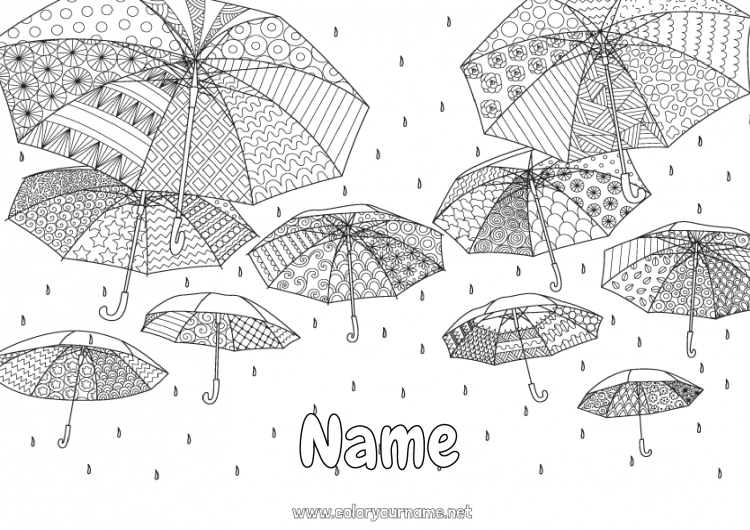 Coloring page to print Calm and zen Mandala Autumn Umbrella Rain