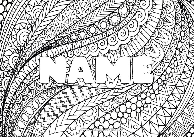 Colouring page to print Calm And Zen Art Mandala Decorated Name Zentangle