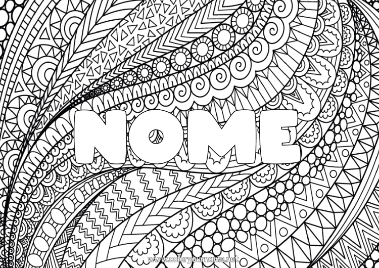 Página de desenho para imprimir Calmo e zen Arte Mandala Nome decorado Zentangle