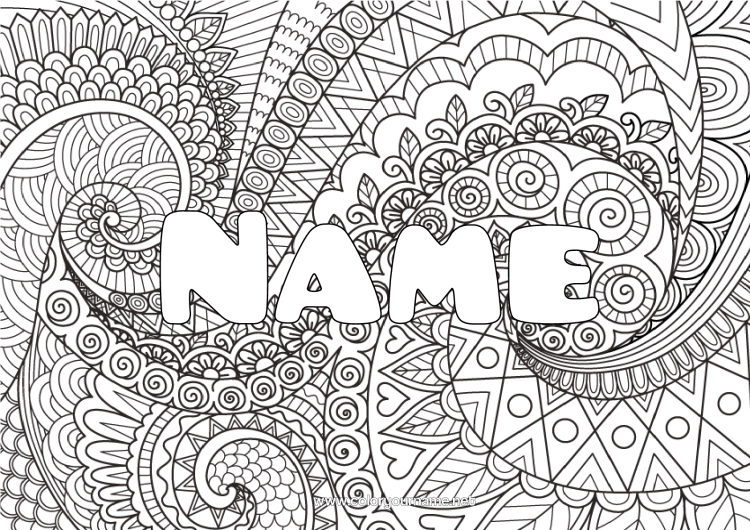 Colouring page to print Calm And Zen Art Mandala Decorated Name Zentangle