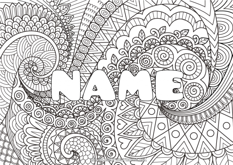 Coloring page to print Calm and zen Art Mandala Decorated name Zentangle