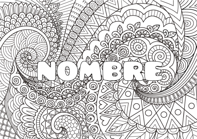 Dibujo para colorear para imprimir Calma y zen Arte Mandala Nombre decorado Zentangle