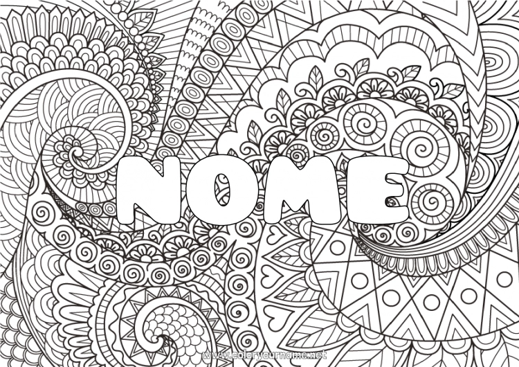 Página de desenho para imprimir Calmo e zen Arte Mandala Nome decorado Zentangle