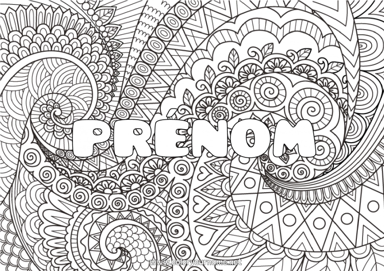 Coloriage à imprimer Calme et zen Art Mandala Nom décoré Zentangle