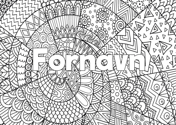 Fargeleggingssiden til utskrift Rolig og zen Kunst Mandala Dekorert navn Zentangle