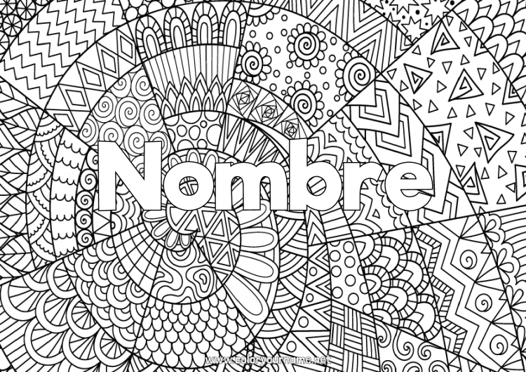 Dibujo para colorear para imprimir Calma y zen Arte Mandala Nombre decorado Zentangle