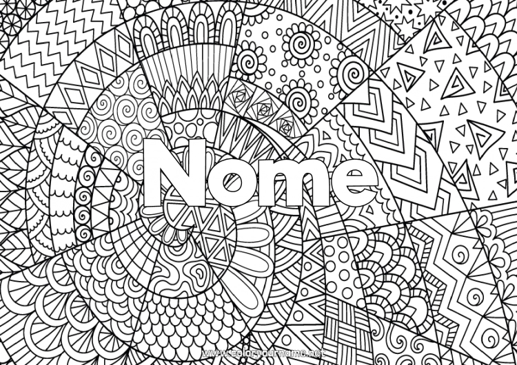 Página de desenho para imprimir Calmo e zen Arte Mandala Nome decorado Zentangle