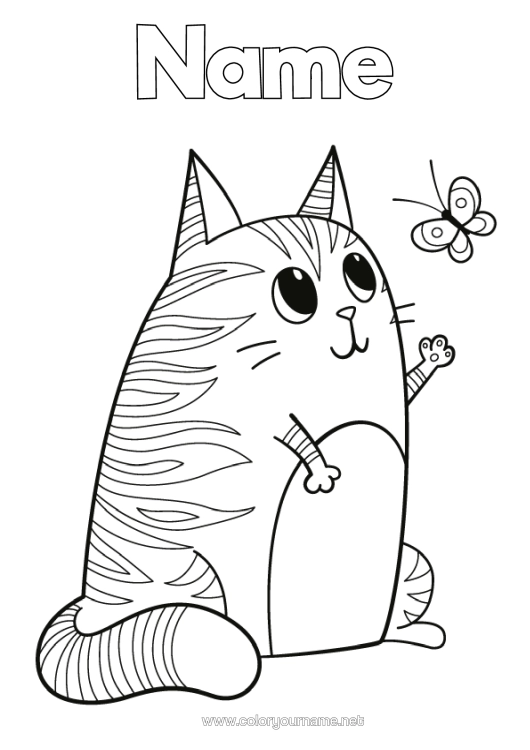 Colouring page to print Cute Cat Butterfly Animal Insects Dogs And Cats
