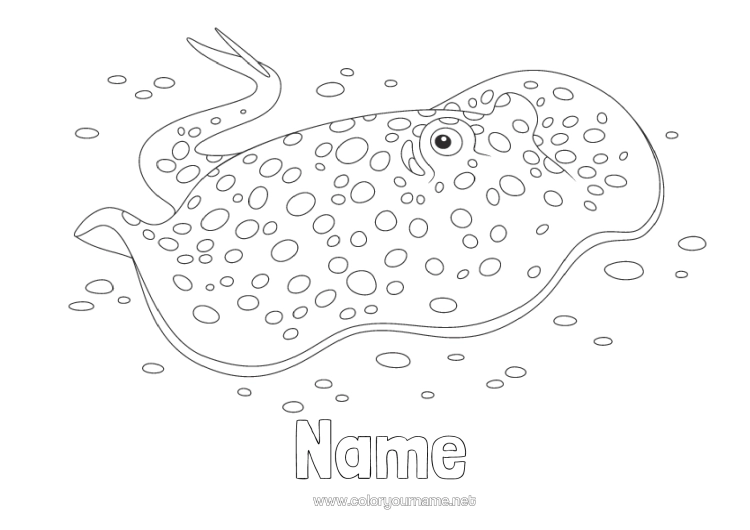 Colouring page to print Summer Sea Animal Fish Skate Marine Or Aquatic Animals