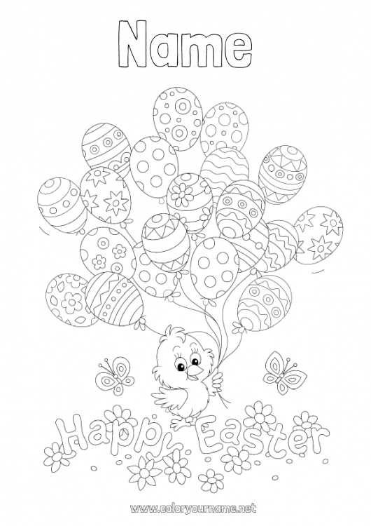 Coloring page to print Balloons Chick Animal Easter 