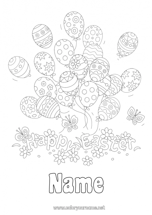 Coloring page to print Balloons Spring Butterfly Easter 