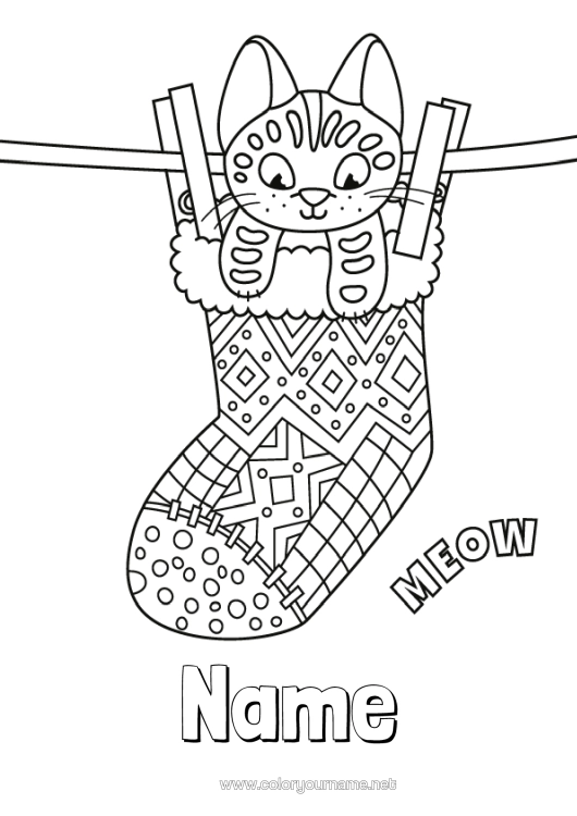 Colouring page to print Cat Animal Sock Dogs And Cats