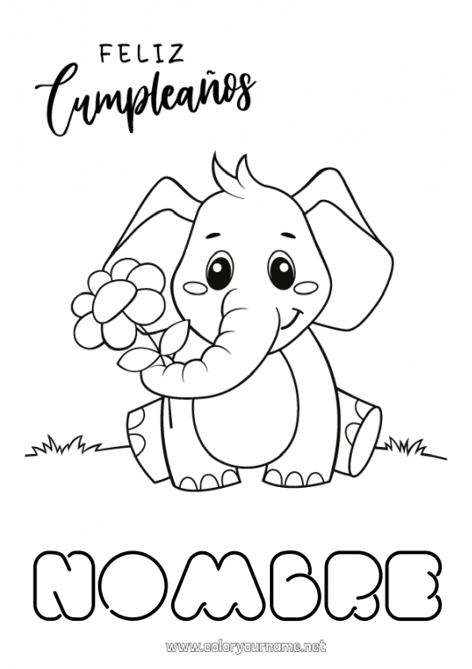 Dibujo para colorear para imprimir Lindo Cumpleaños Elefante Animales Dibujos fáciles para colorear Mensaje de feliz cumpleaños (inglés) Animales de granja Animales salvajes de África