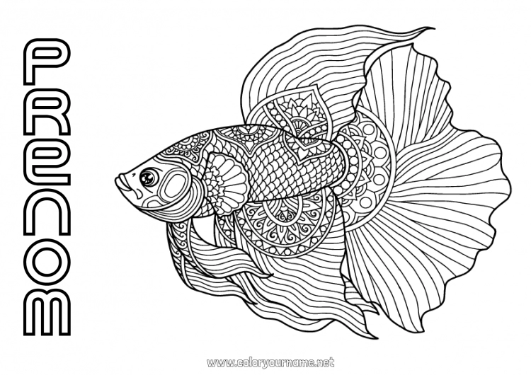 Coloriage à imprimer Calme et zen Mandala Animal Poisson Coloriages complexes Anti-stress Animaux marins ou aquatique