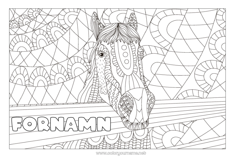 Färgläggningssida att skriva ut Mandala Häst Djur Zentangle Antistress Gårdsdjur
